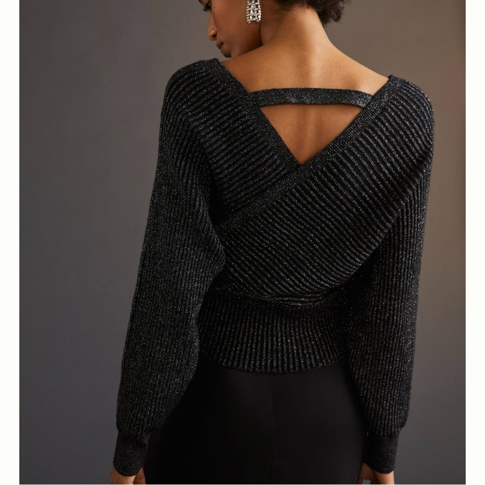 Anthropologie - Shimmer / Silver Surplice Pullover Sweater - Picture 7 of 8